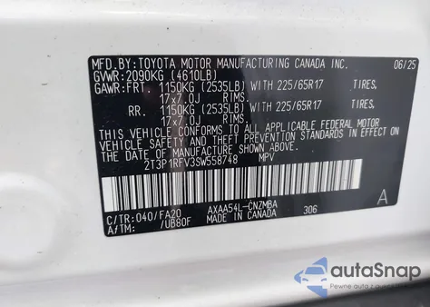 2025 Toyota Rav4 Xle z USA, uszkodzony, nr VIN 2T3P1RFV3SW558748